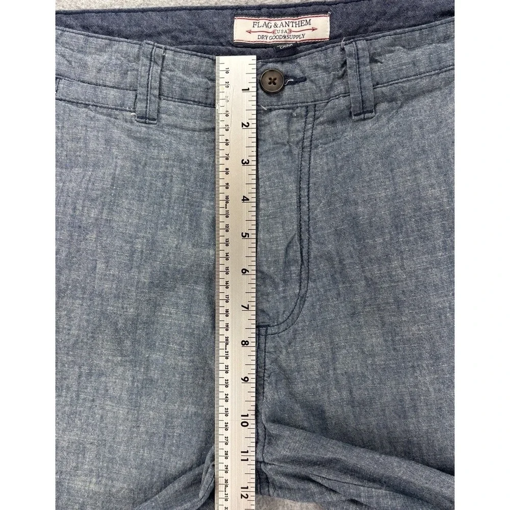 Flag & Anthem Chambray Shorts Mens 34 Blue Cotton Casual Summer Beach Chino 34